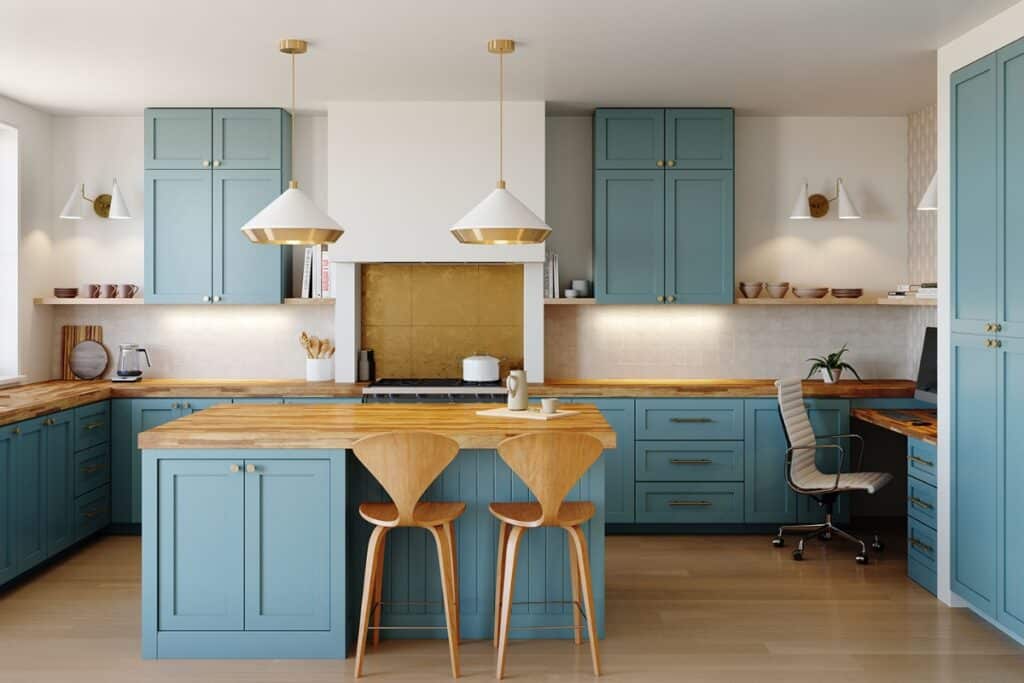 Shear Pendant by Bert Frank, Cherner Stool by Cherner Chair Company, Clemente Double Wall Sconce by AERIN for Visual Comfort Signature, Eames Aluminum Group Management Chair by Charles + Ray Eames for Herman Miller